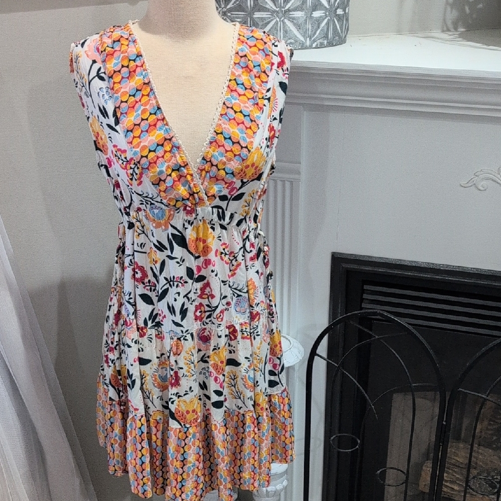 Angie Women's Multicolor Flower And Polka Dot Dress Size Medium